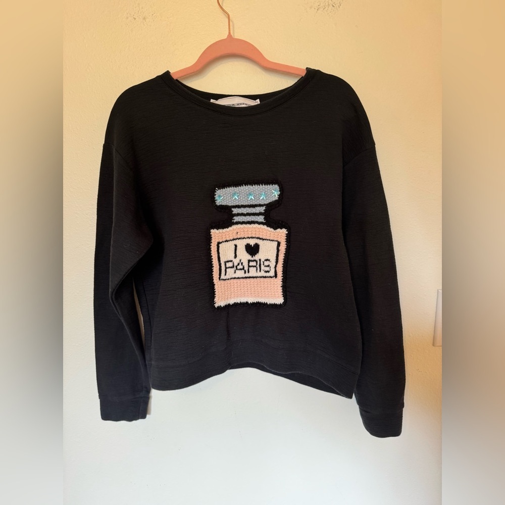Michaela Buerger I Love Paris Crewneck Sweatshirt Black Medium Stretch EUC - Picture 2 of 8